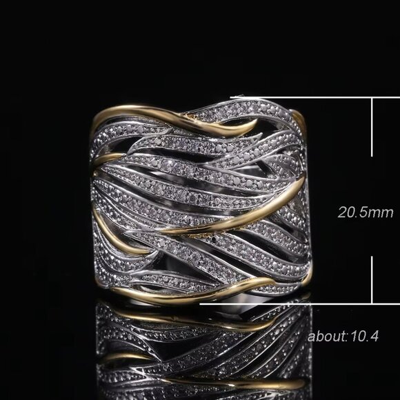 925 Sterling Silver Mixed Metal Ring Band Chunky Wide Two Tone Ring - Picture 6 of 6